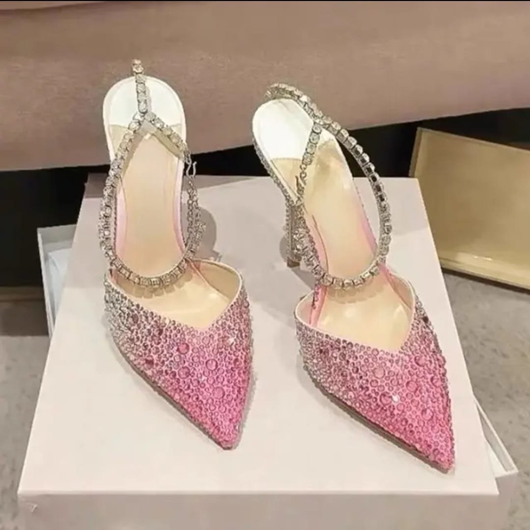 Rosé Crystal Slingback Heels